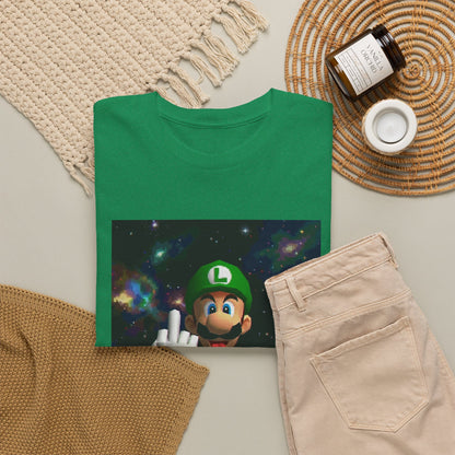 Luigi Flipping Off In Cosmic Vibe