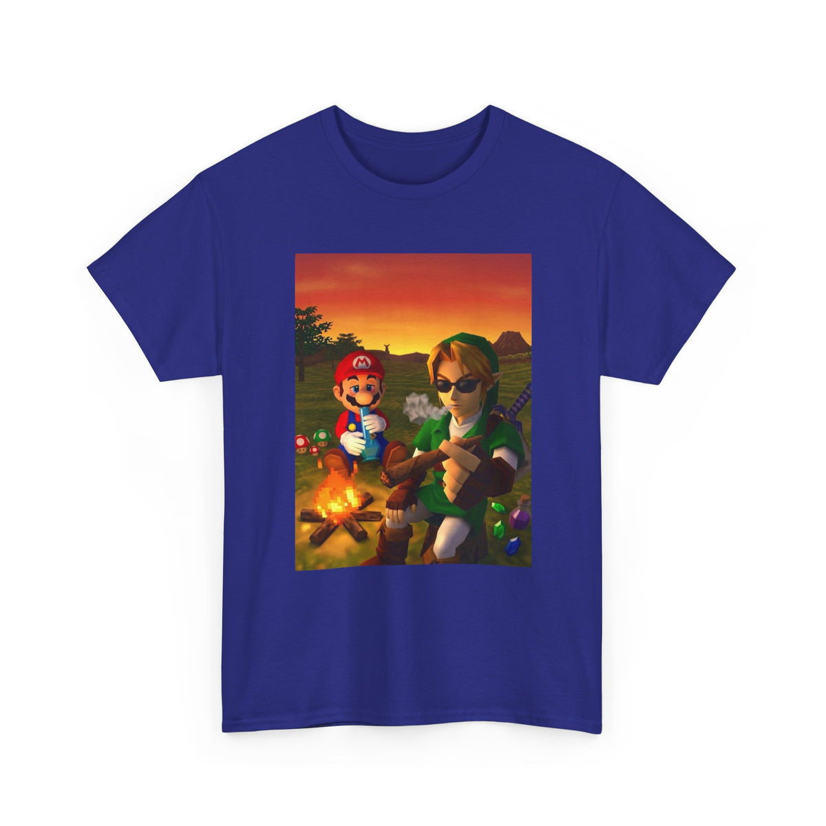 Mario and Link Chilling by Campfire