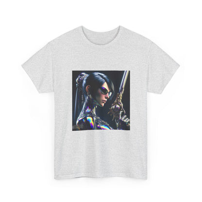 Chic Cyberpunk Huntress Wielding Rainbow Pistol