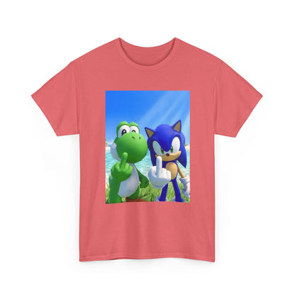 Yoshi And Sonic Flipping Birds On Beach Tee