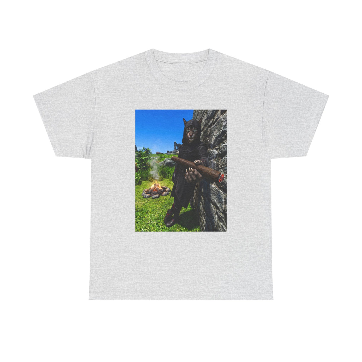 Hooded Khajiit Smoking Blunts By Fire Tee