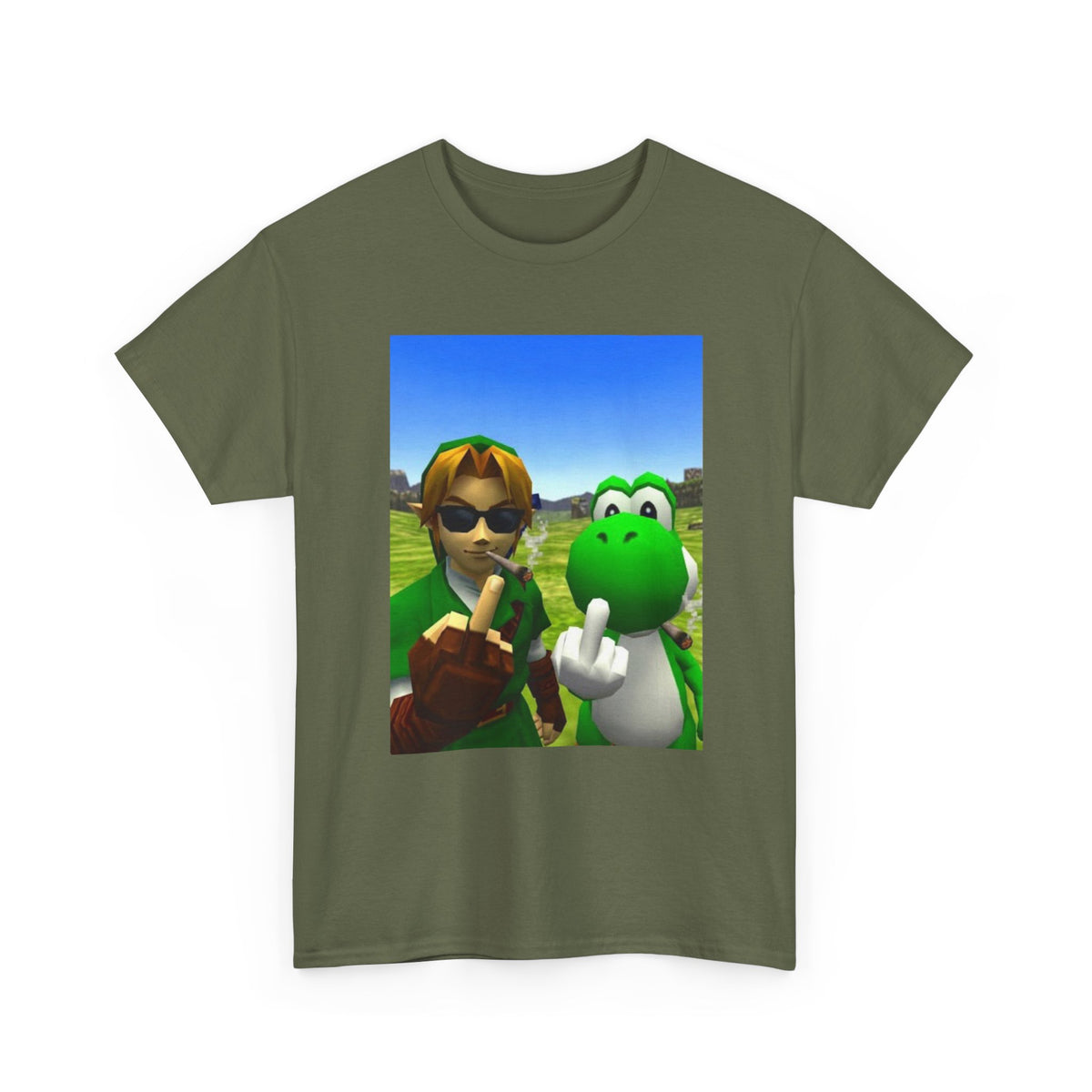 Link And Yoshi Smoking Giving The Finger