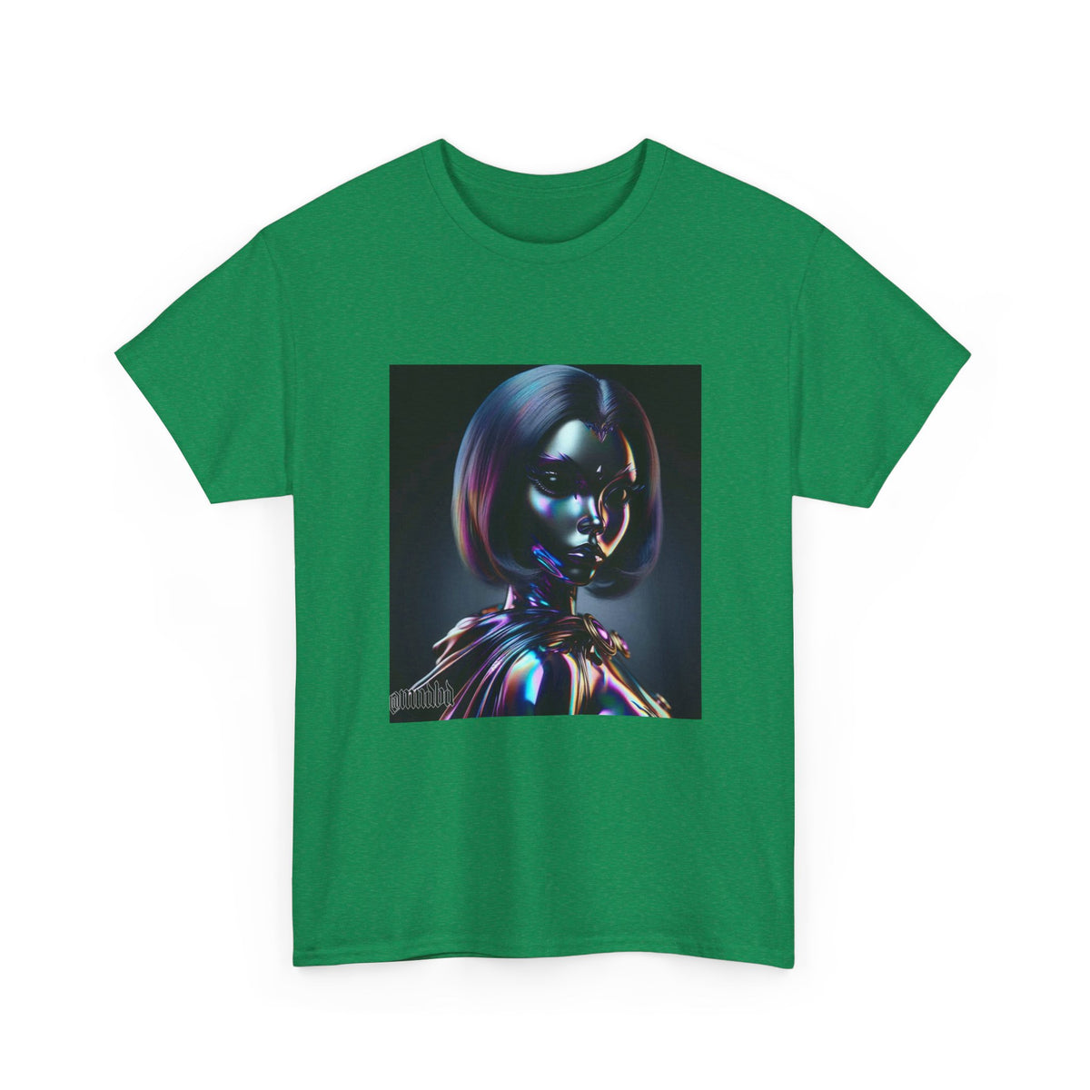 Holographic Cyberpunk Raven Stares Intensively