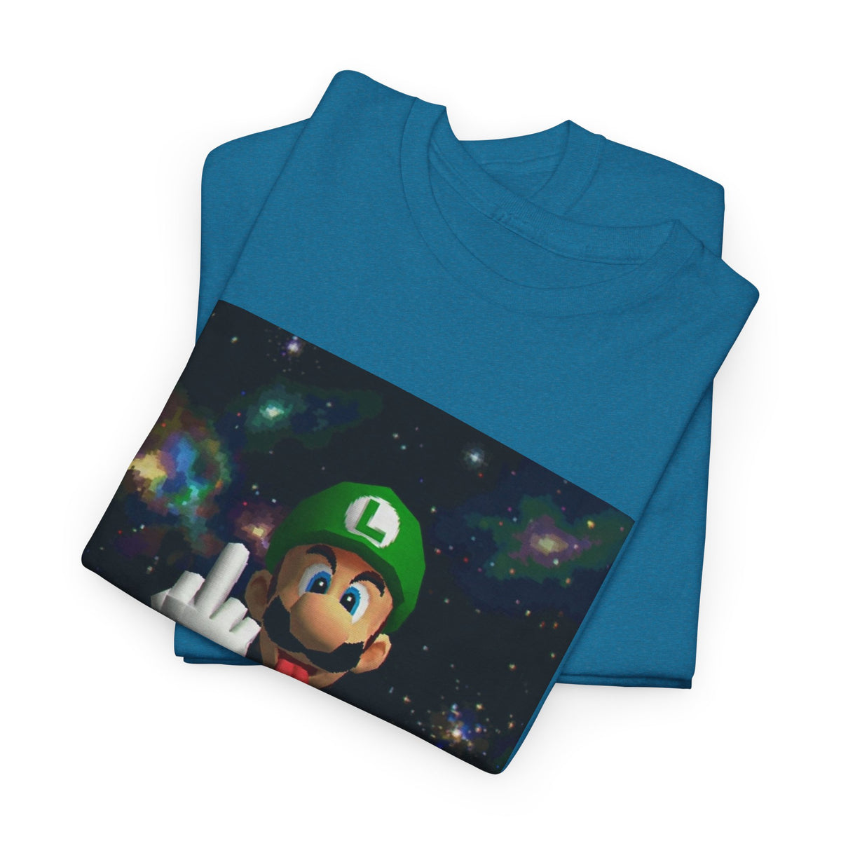 Luigi Flipping Off In Cosmic Vibe