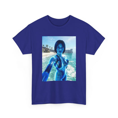 Holographic AI On Tropical Beach Tee