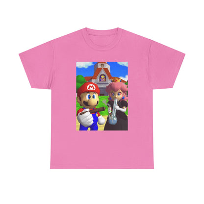 Mario and Peach Puffing Outside Castle