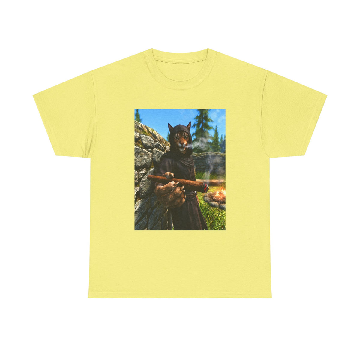 Khajiit Smoking Fat Cigar Campfire Tee