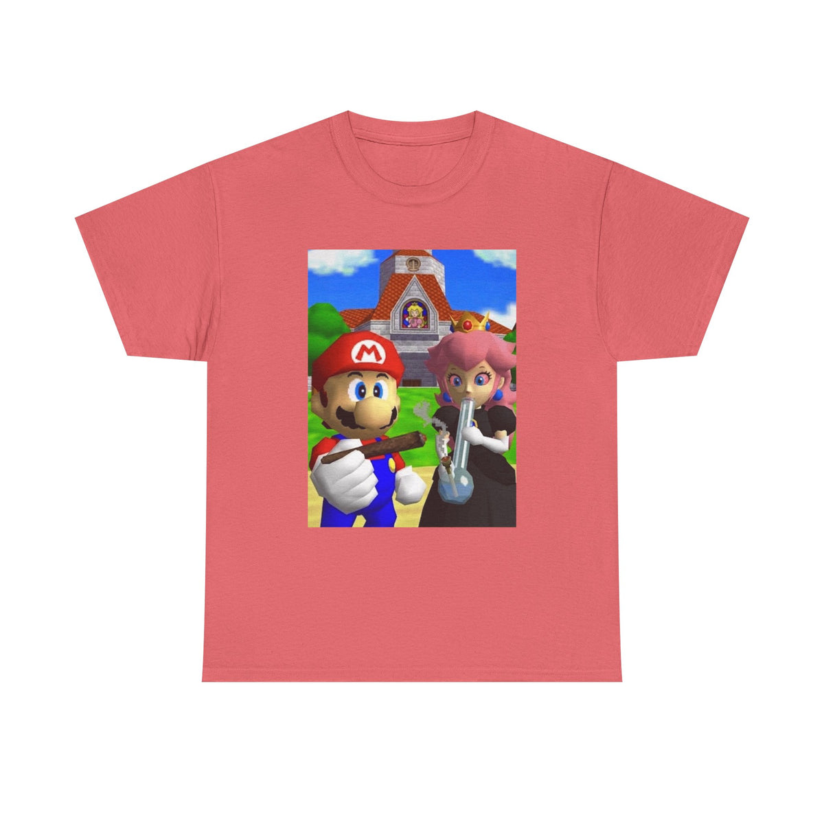 Mario and Peach Puffing Outside Castle