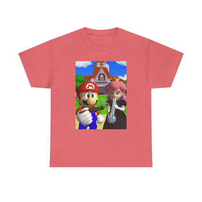 Mario and Peach Puffing Outside Castle