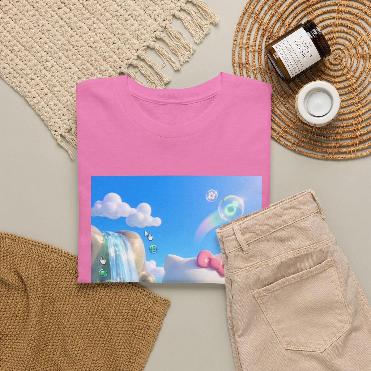 Kitty Flips The Bird In Dreamy Landscape Tee