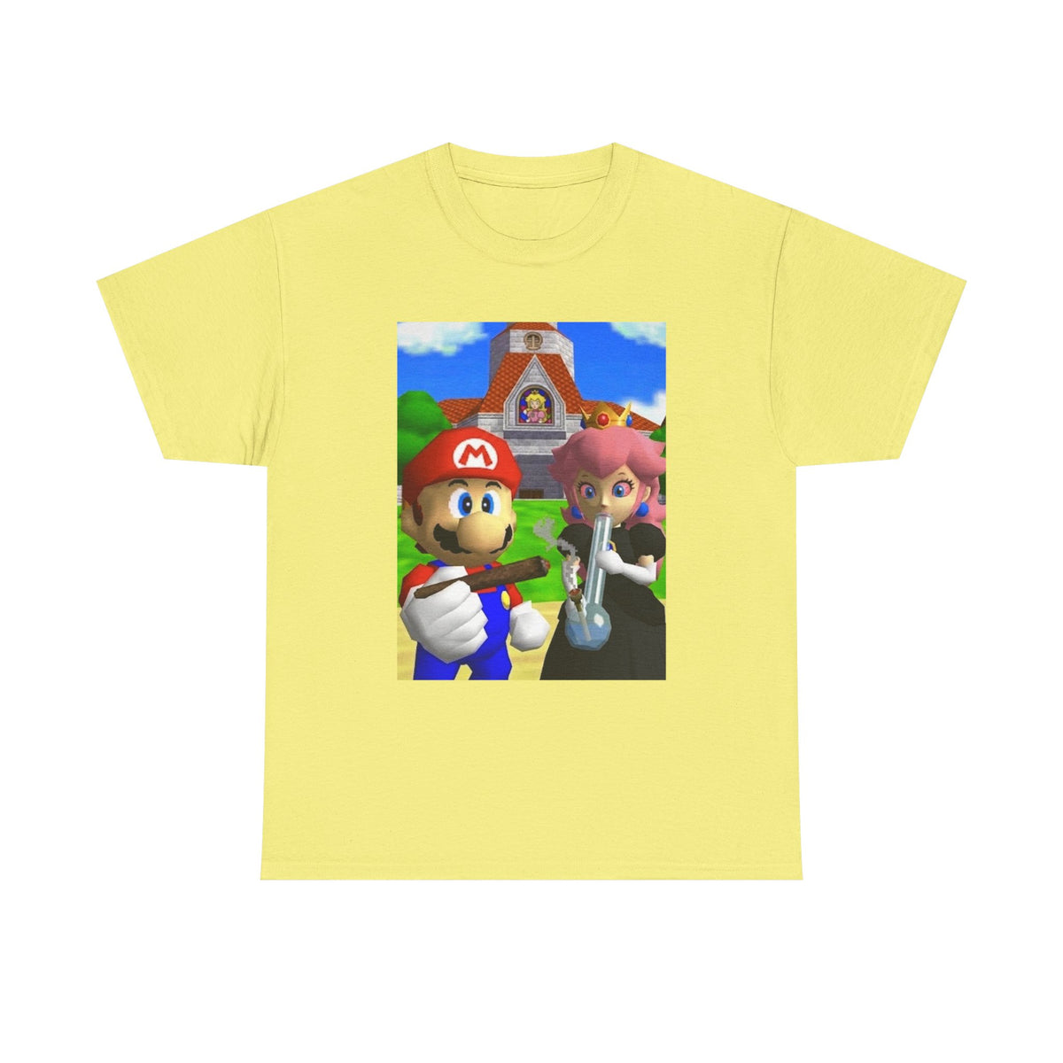 Mario and Peach Puffing Outside Castle