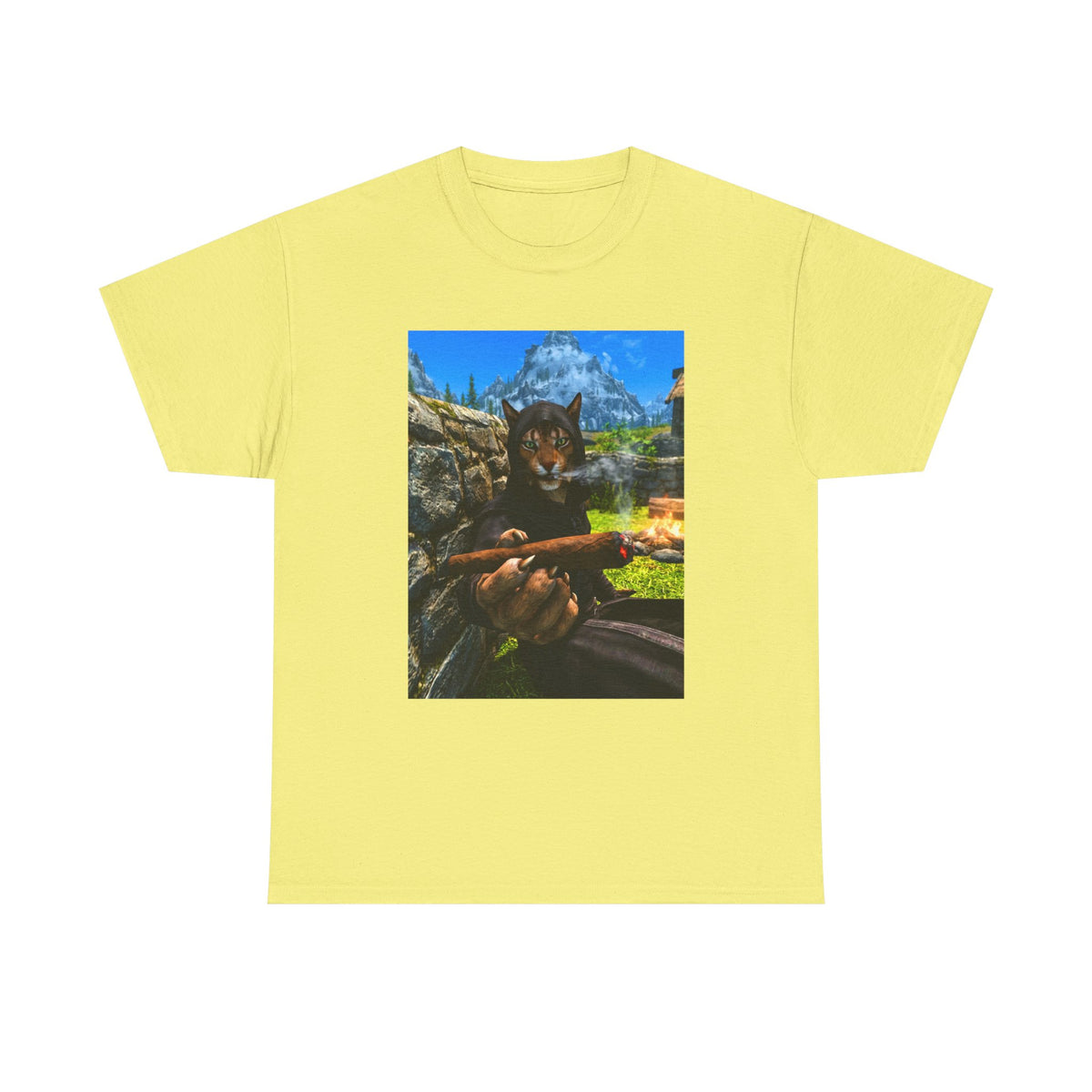 Khajiit Mage Smoking Cigar By Campfire Tee