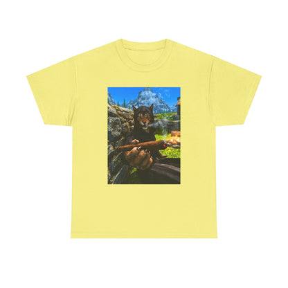 Khajiit Mage Smoking Cigar By Campfire Tee