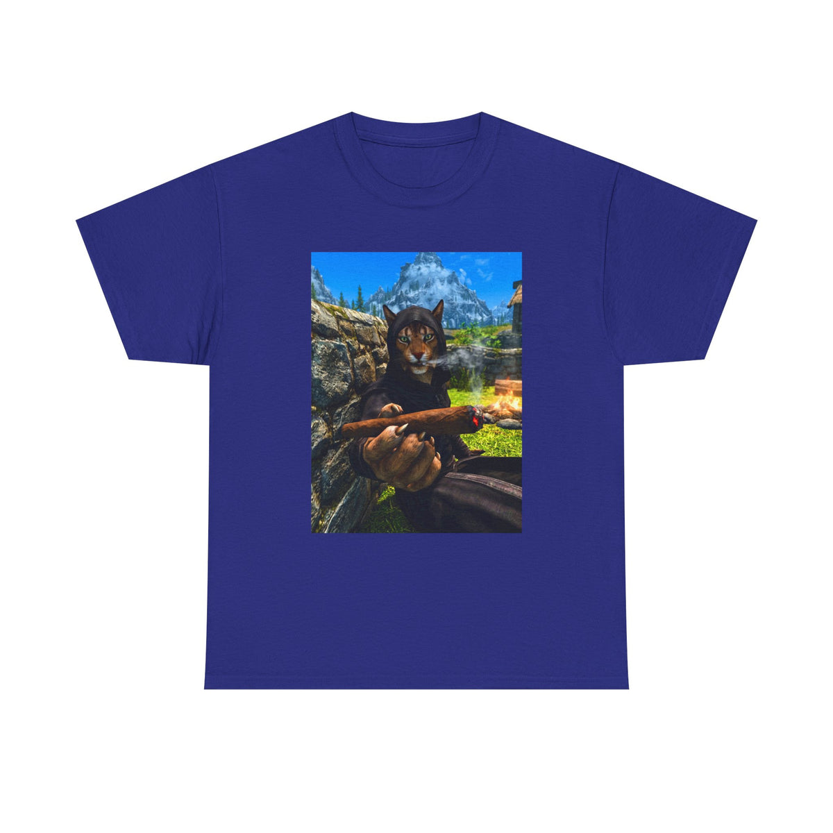 Khajiit Mage Smoking Cigar By Campfire Tee