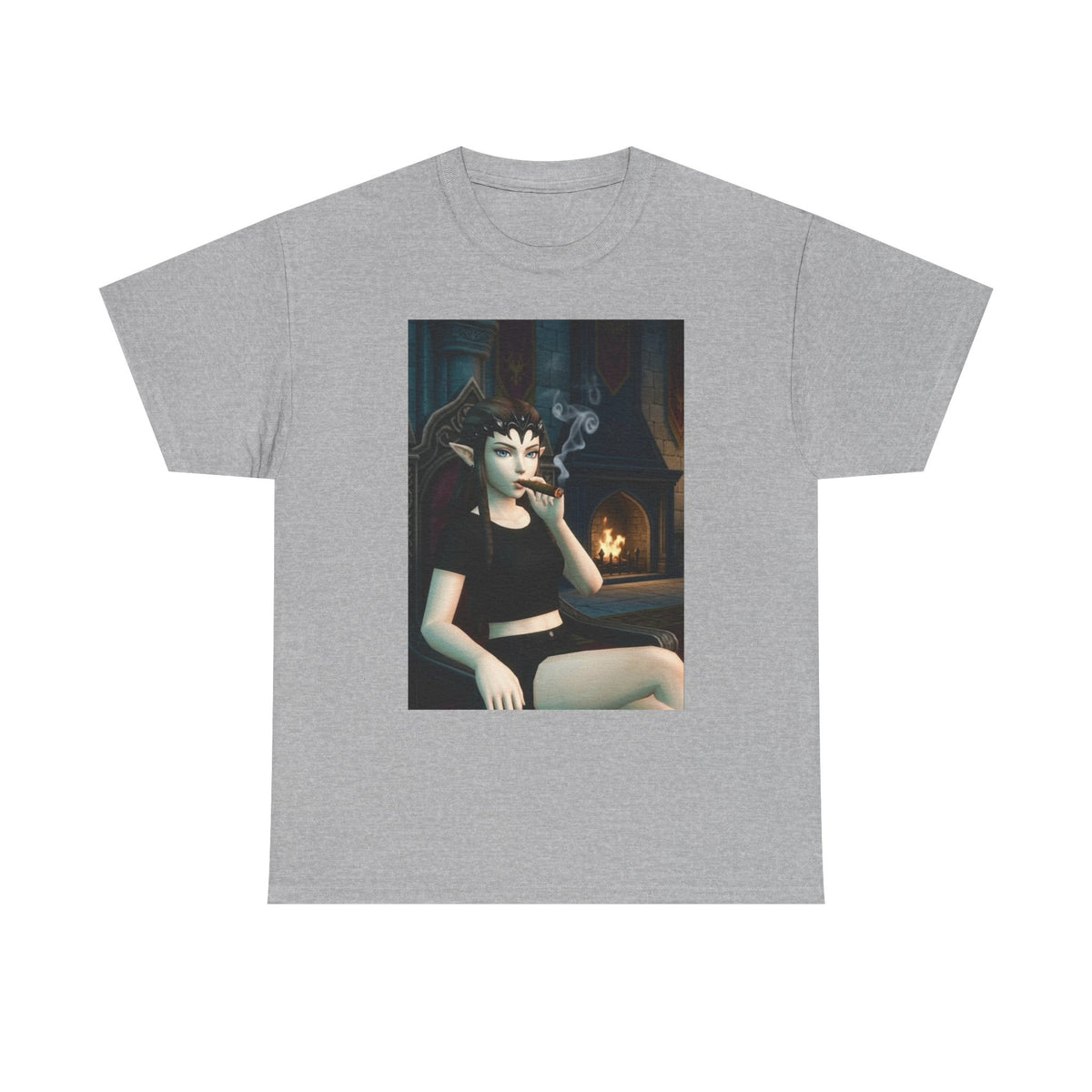 Dark Elf Queen Smoking Cigar By Fireplace Tee