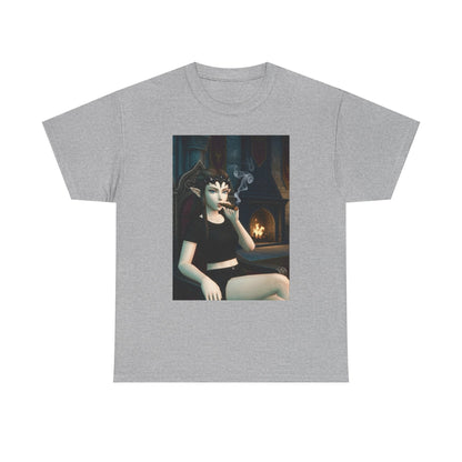 Dark Elf Queen Smoking Cigar By Fireplace Tee