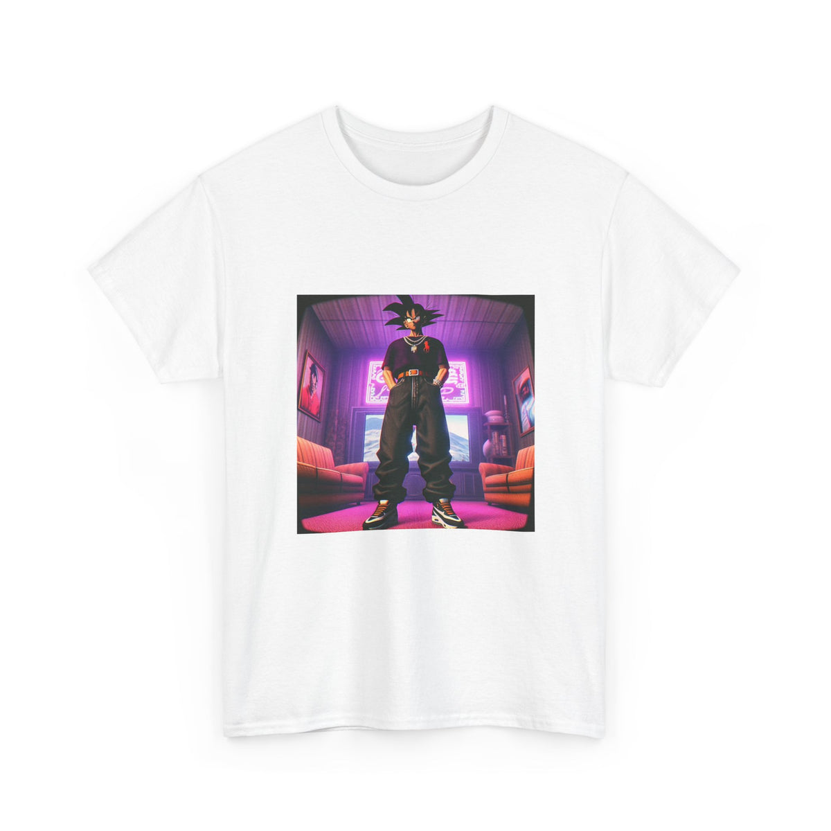 Goku Drip Standing Tall In Neon Room