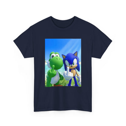 Yoshi And Sonic Flipping Birds On Beach Tee