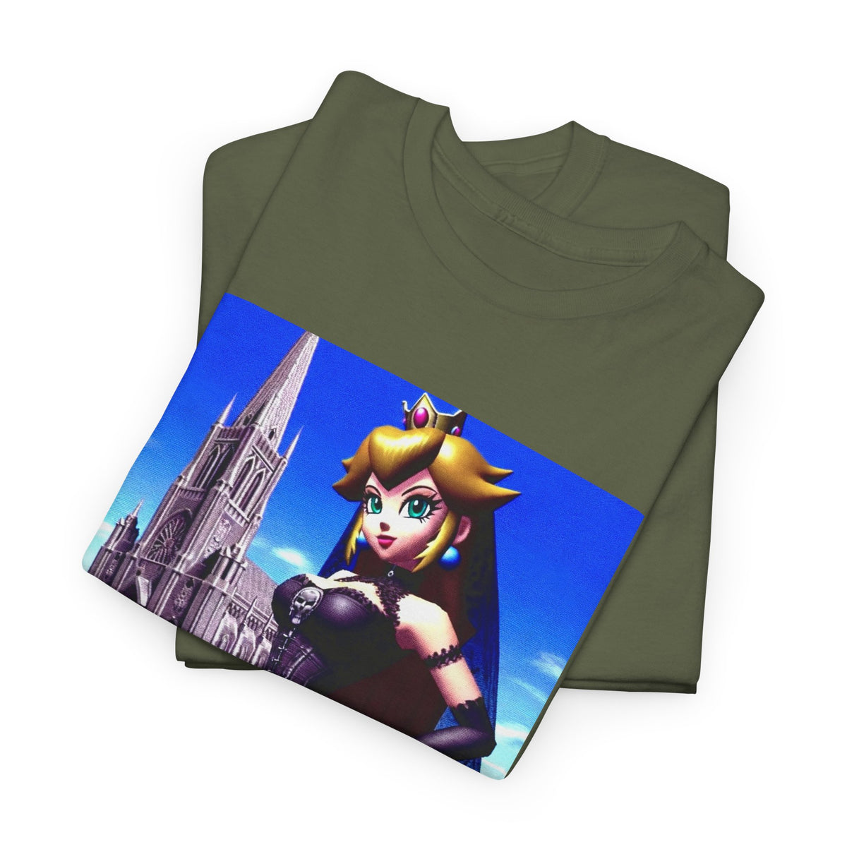 Gothic Princess Peach Posing Before Cathedral