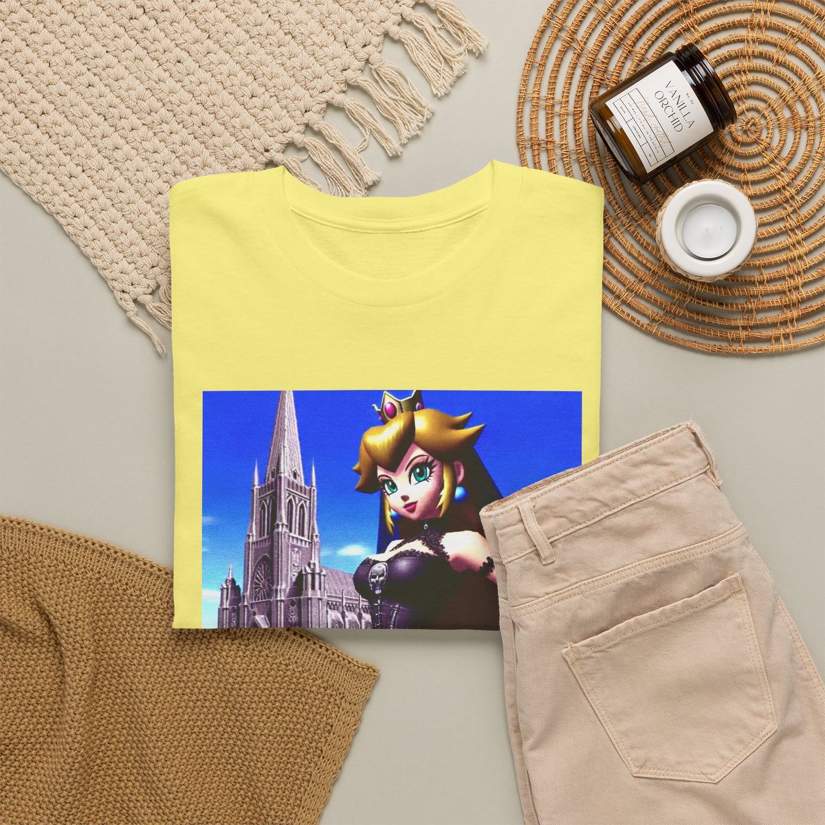 Gothic Princess Peach Posing Before Cathedral