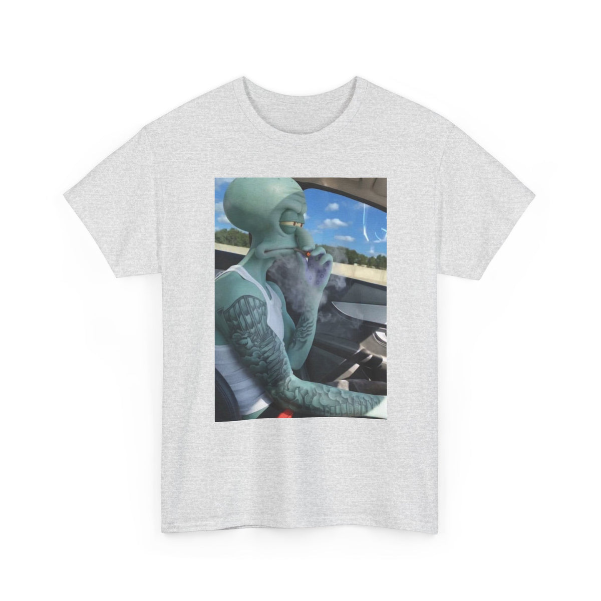Tattooed Squidward Smoking Joint In Car