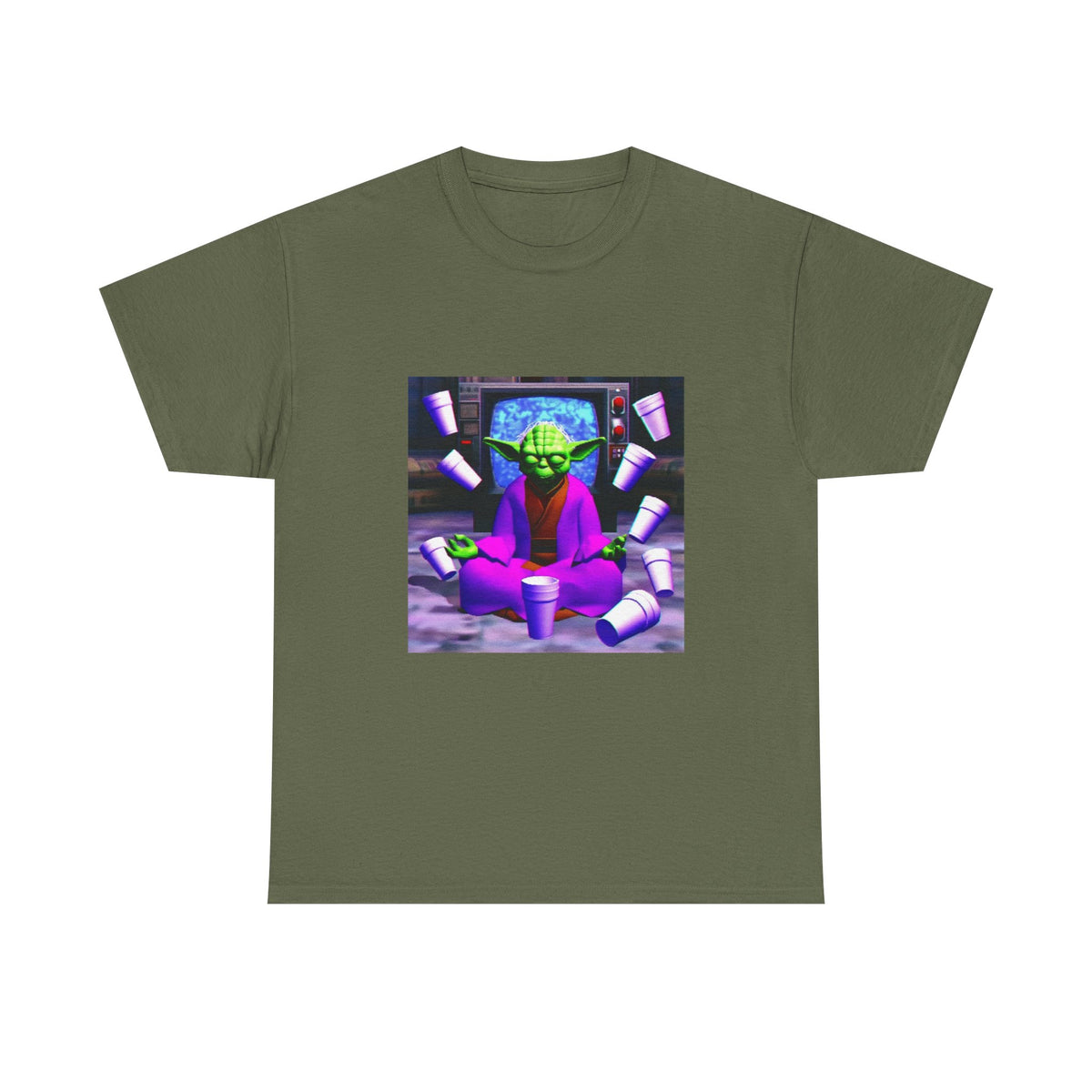 Meditating Master Yoda With Purple Cups Tee