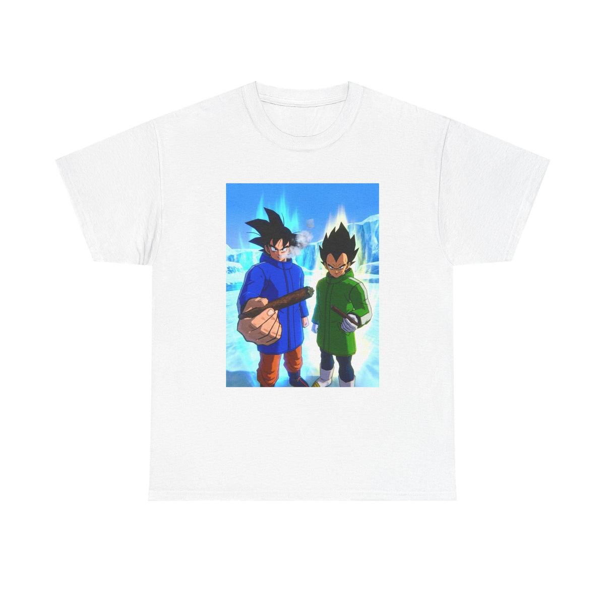 Goku And Vegeta Smoking In Snowy Scene Tee