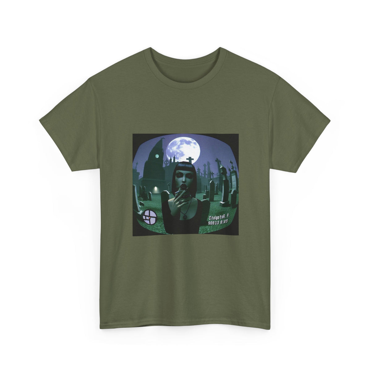 Goth Sim Smoking In Cemetery Moonlight Tee
