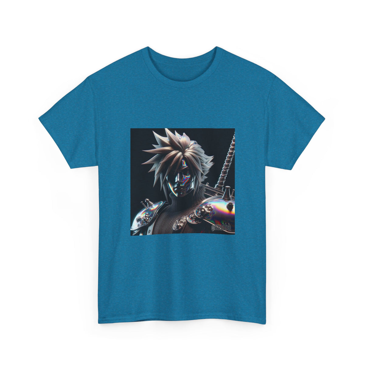 Chrome Spiky-Haired Warrior Reflecting Rainbows Tee