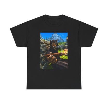 Khajiit Mage Smoking Cigar By Campfire Tee