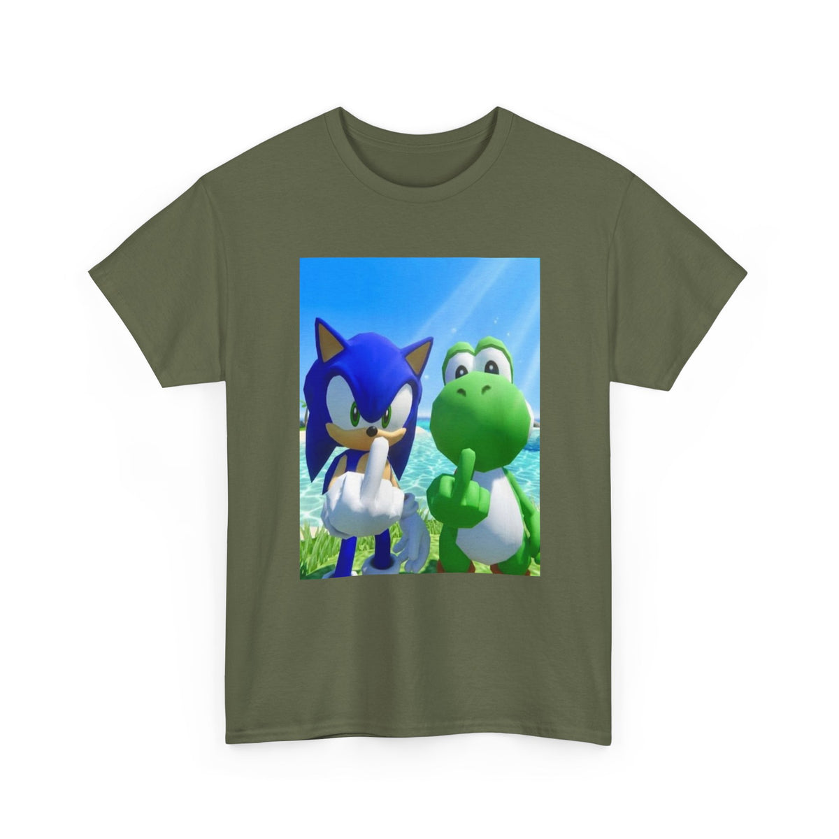 Sonic And Yoshi Flipping Off On The Beach