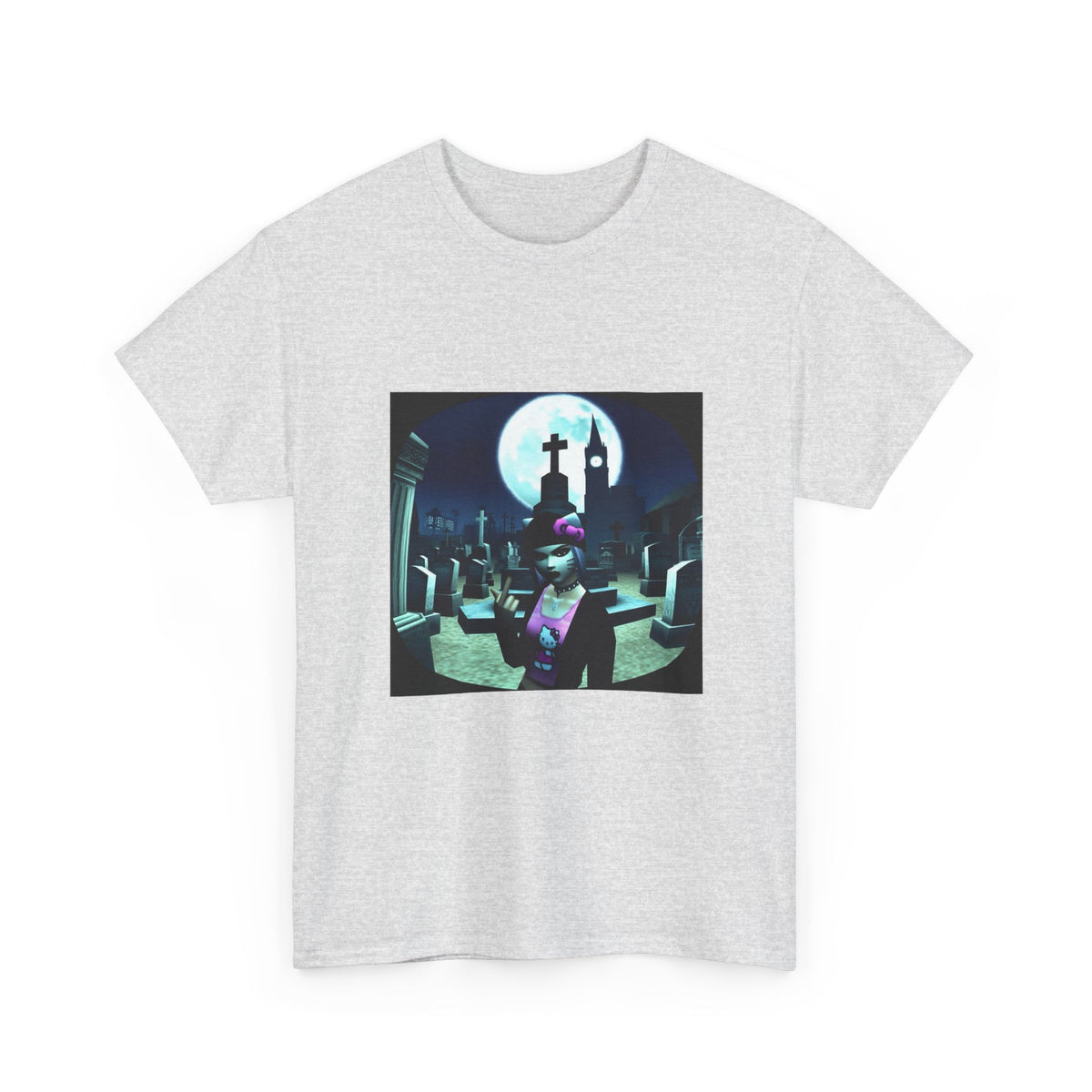 Gothic Hello Kitty Giving Finger Graveyard Tee