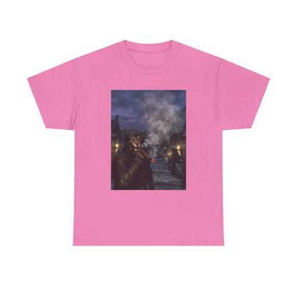 Khajiit Smokes Cigar In Medieval Alley Tee