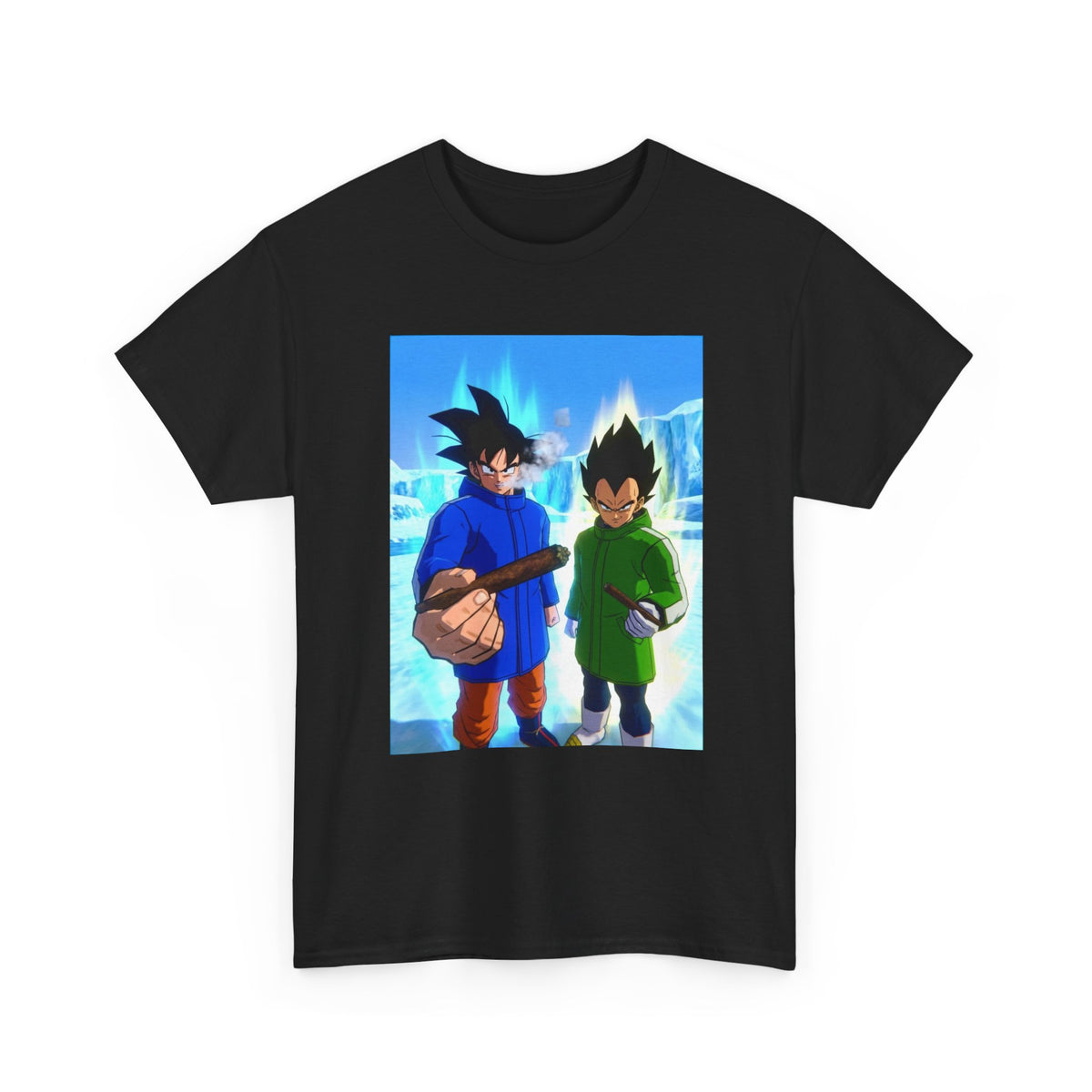 Goku And Vegeta Smoking In Snowy Scene Tee