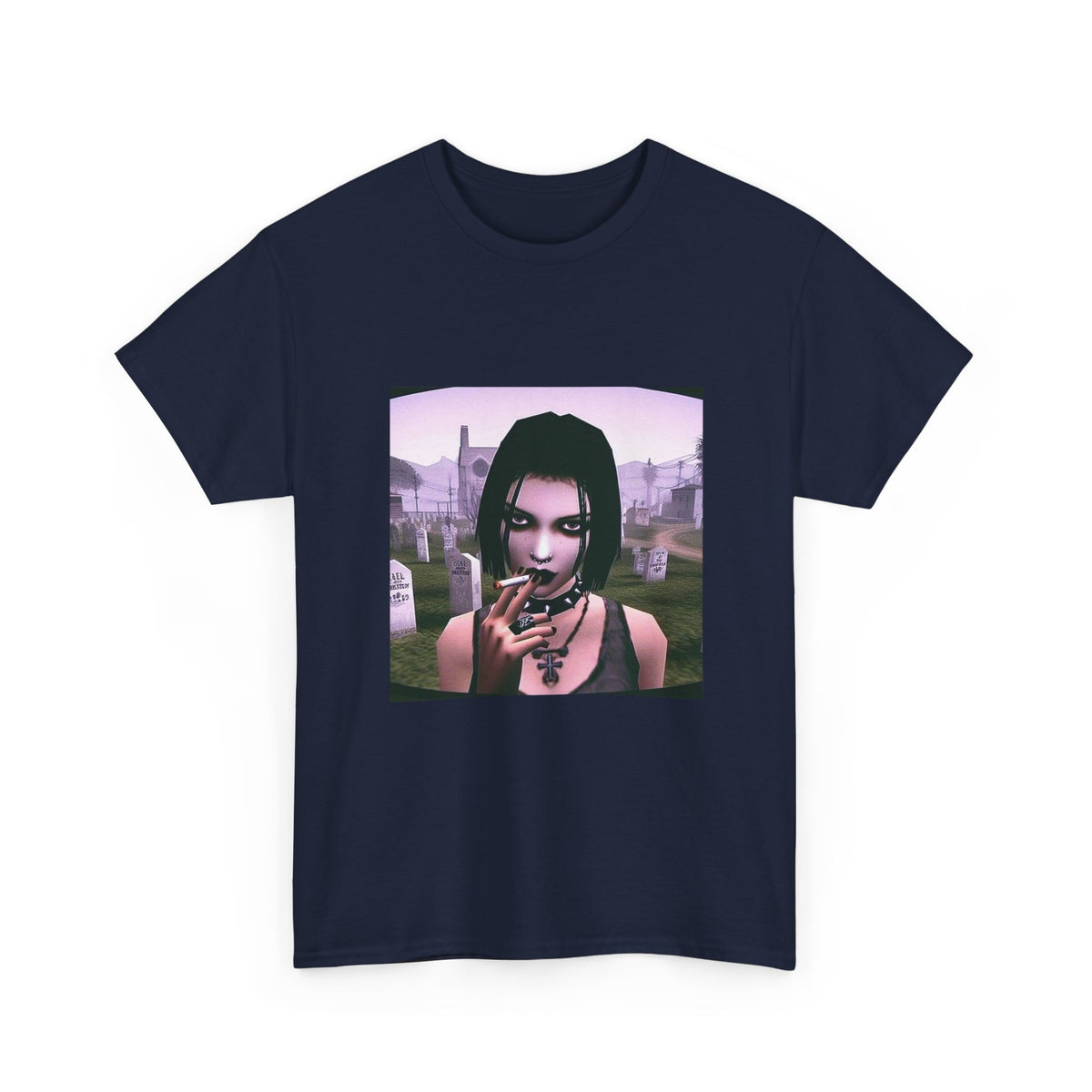 Goth Girl Smoking In Cemetery Tee (Design 17)