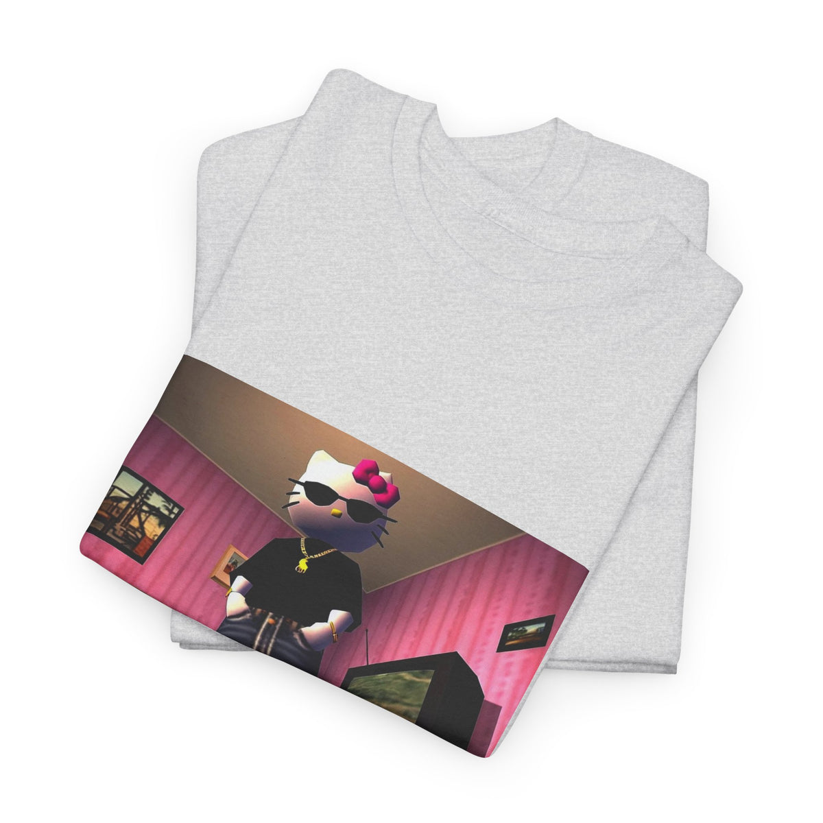 Gangsta Hello Kitty Chillin' In Low Poly Room Tee