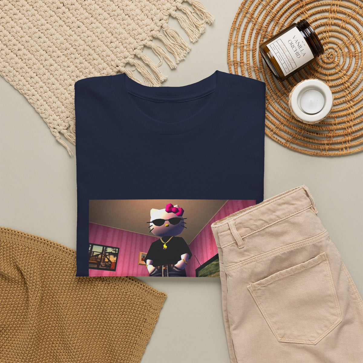 Gangsta Hello Kitty Chillin' In Low Poly Room Tee