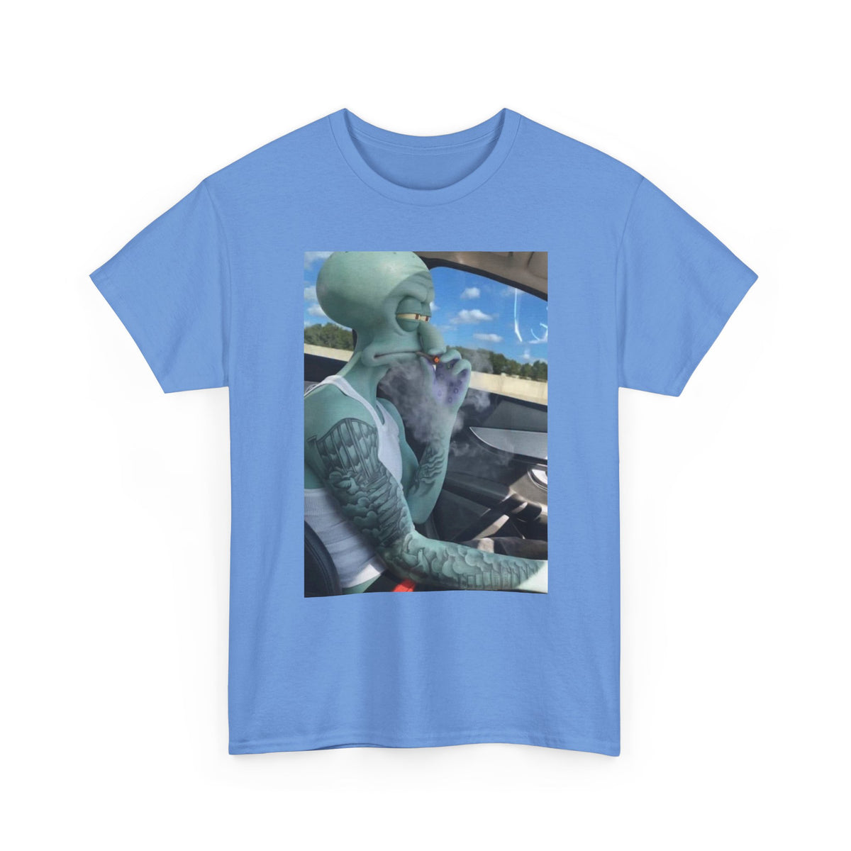 Tattooed Squidward Smoking Joint In Car