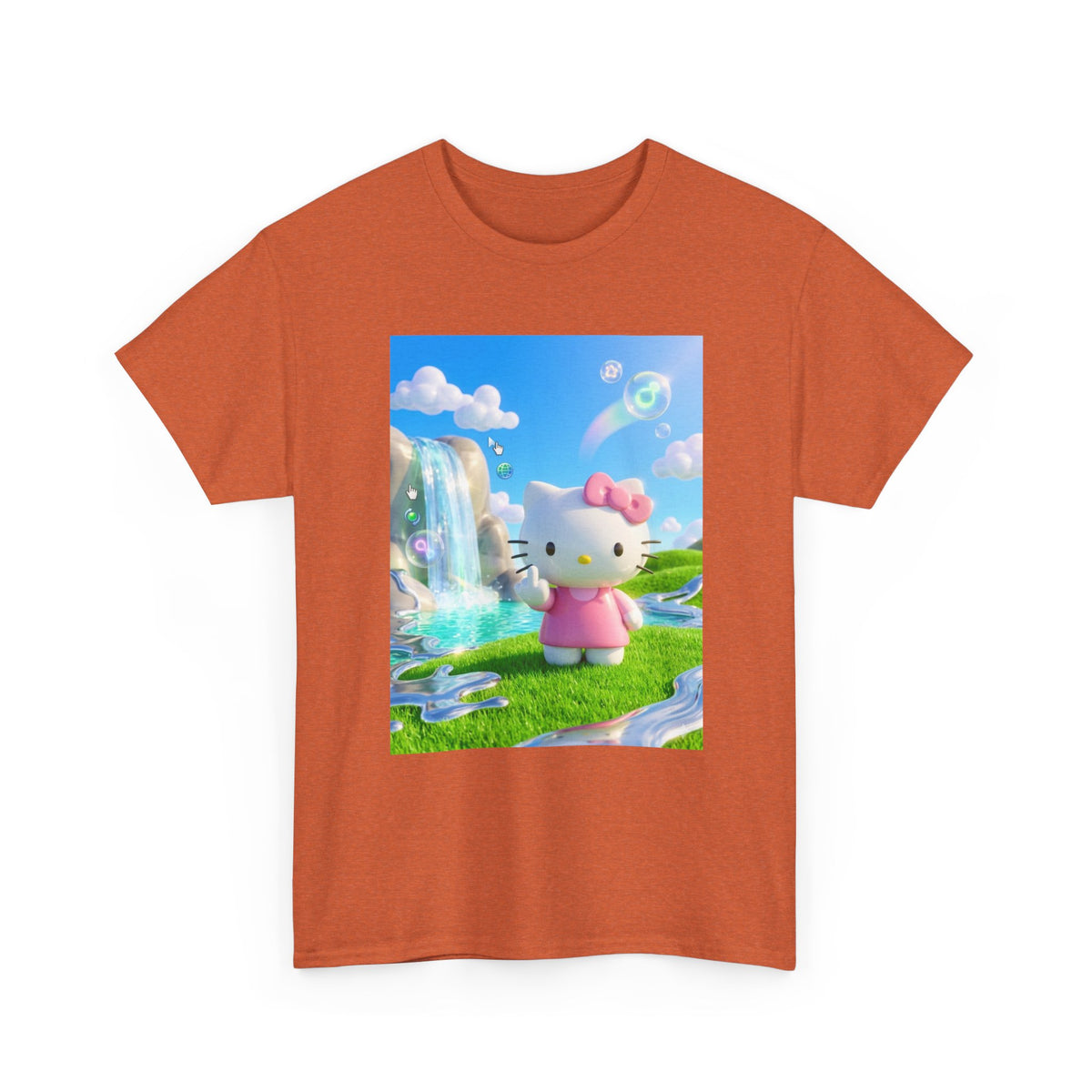 Kitty Flips The Bird In Dreamy Landscape Tee