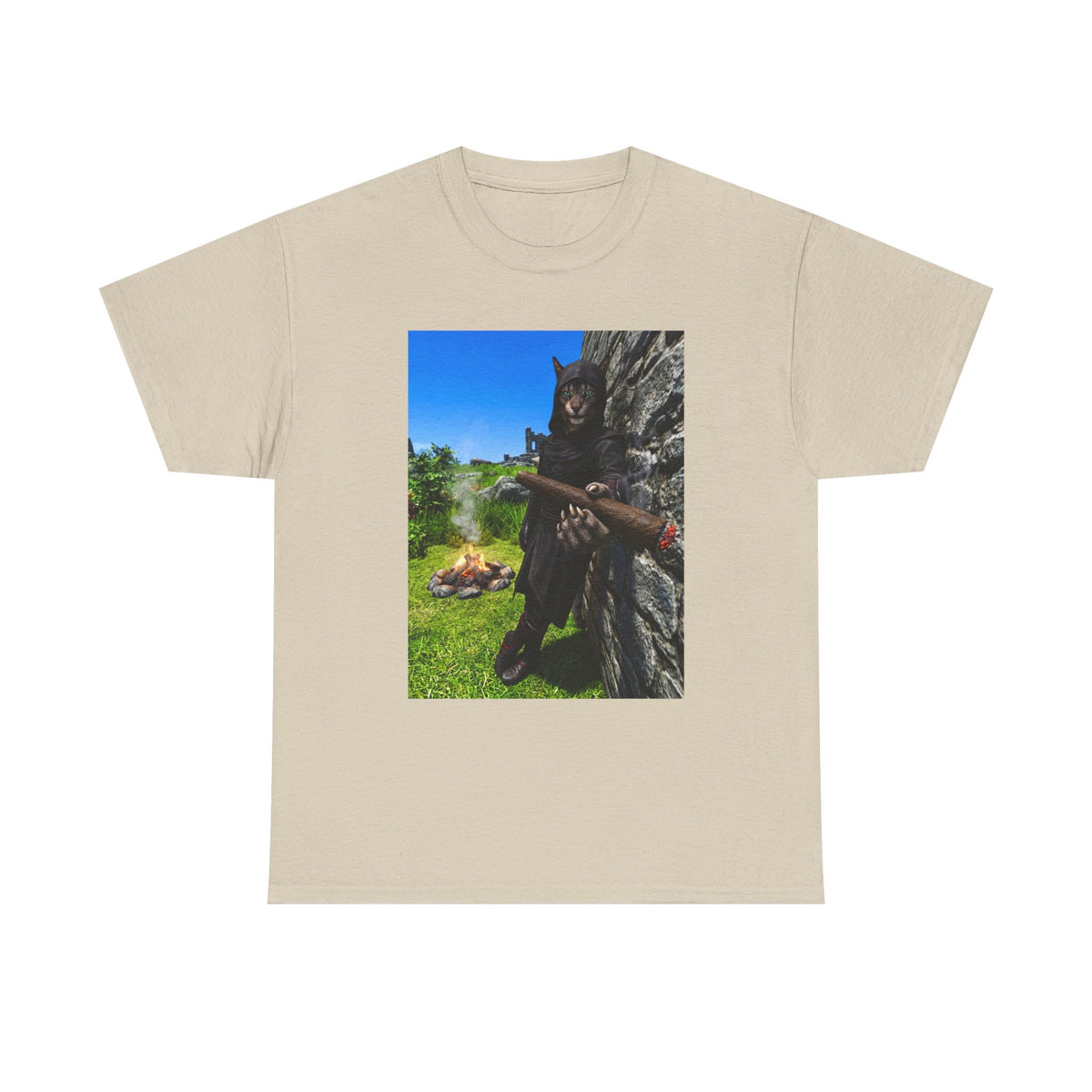 Hooded Khajiit Smoking Blunts By Fire Tee
