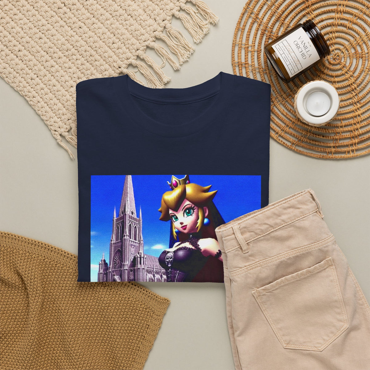 Gothic Princess Peach Posing Before Cathedral