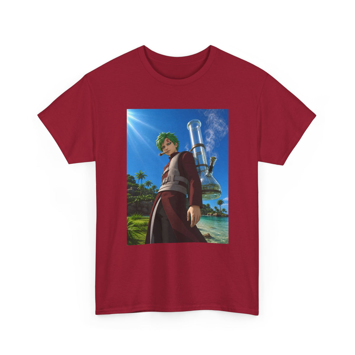 Green-Haired Gaara Chilling On A Tropical Beach