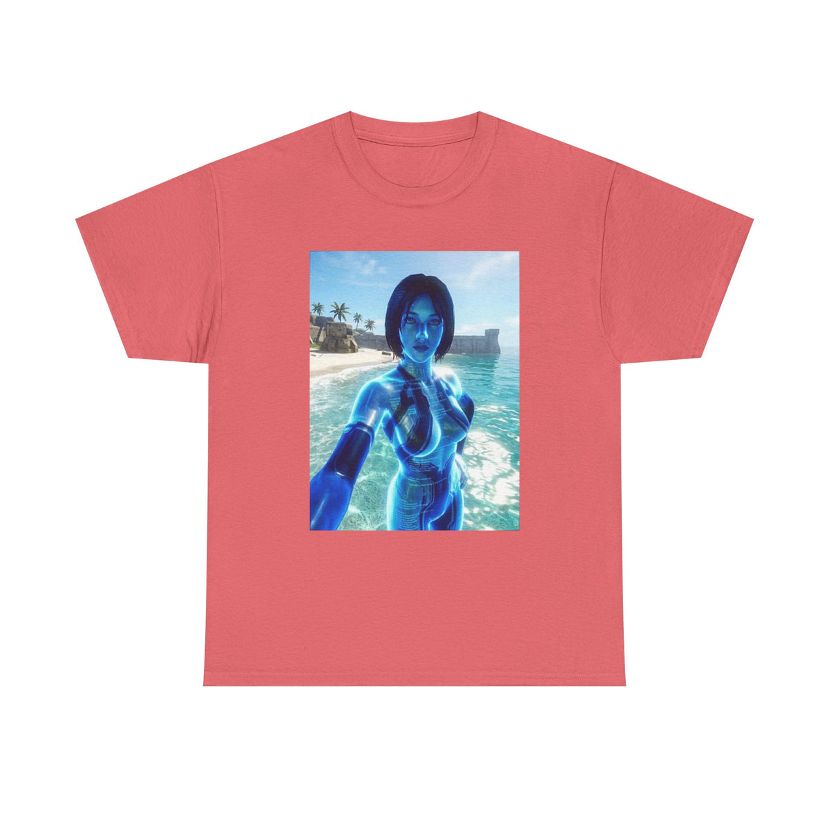 Holographic AI On Tropical Beach Tee