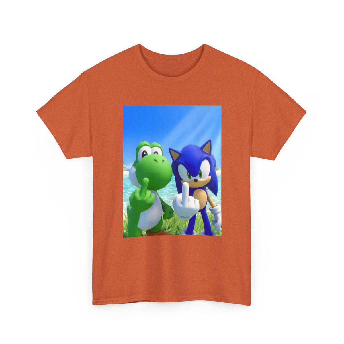 Yoshi And Sonic Flipping Birds On Beach Tee