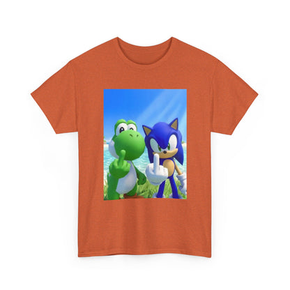 Yoshi And Sonic Flipping Birds On Beach Tee
