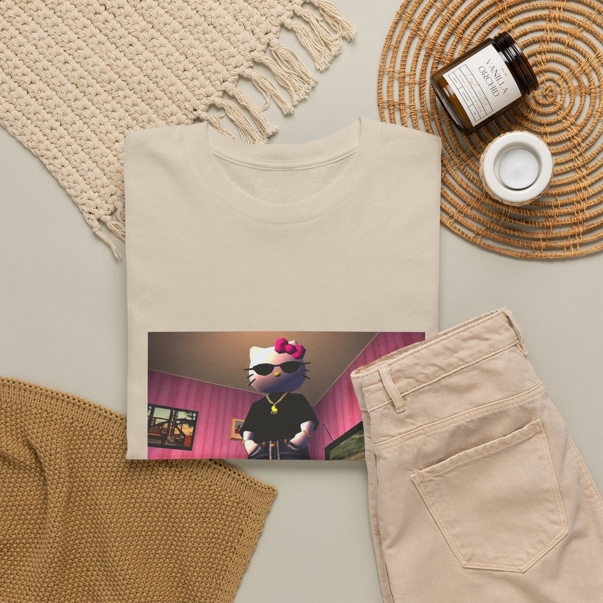 Gangsta Hello Kitty Chillin' In Low Poly Room Tee