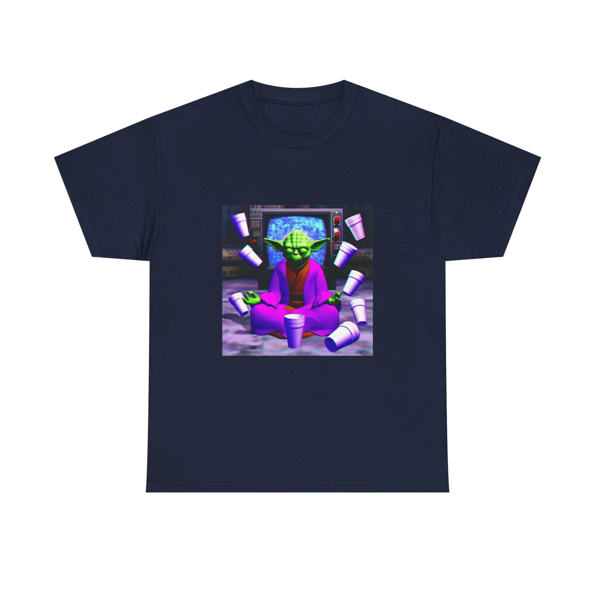 Meditating Master Yoda With Purple Cups Tee