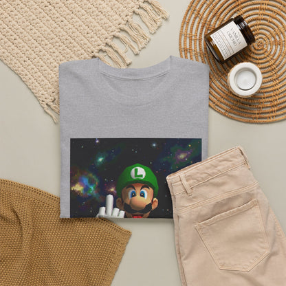 Luigi Flipping Off In Cosmic Vibe