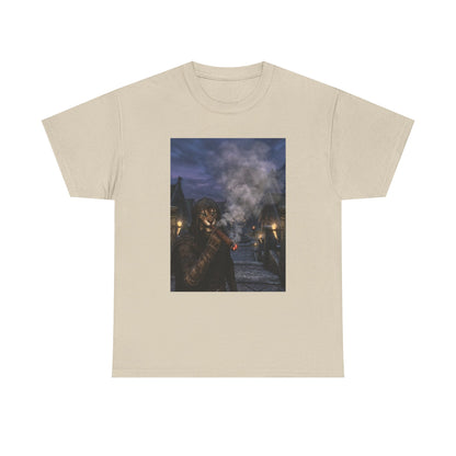 Khajiit Smokes Cigar In Medieval Alley Tee