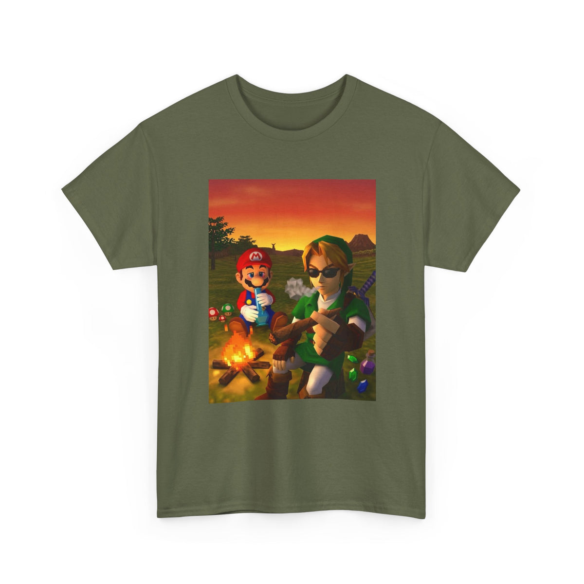 Mario and Link Chilling by Campfire